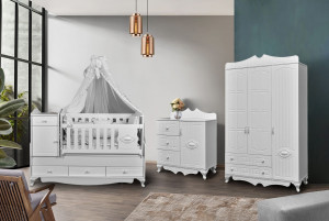 Кроватка-Трансформер Lovely baby Sultan 170*60 и 120*60 белый