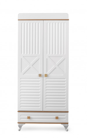 Шкаф Lovely Baby Boni 2-х дверный белый деревянные вставки