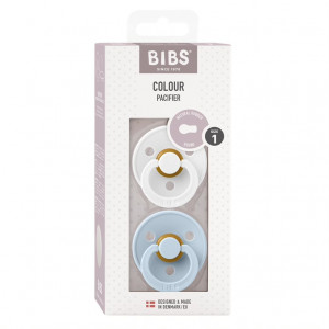Набор пустышек латексных BIBS Colour: White/Baby Blue, 0-6 месяцев