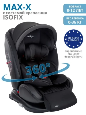 Автокресло Indigo Max-X isofix 0/1/2/3 (0-36 кг) черный
