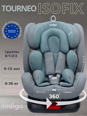 Автокресло Indigo Tourneo isofix 0/1/2/3 (0-36кг) серый-зеленый