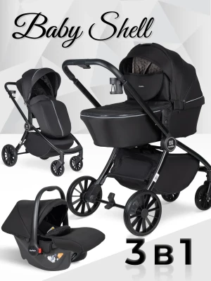 Коляска 3 в 1 Farfello Baby Shell Black ч/р - фото 1