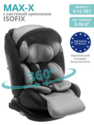 Автокресло Indigo Max-X isofix 0/1/2/3 (0-36 кг) серый